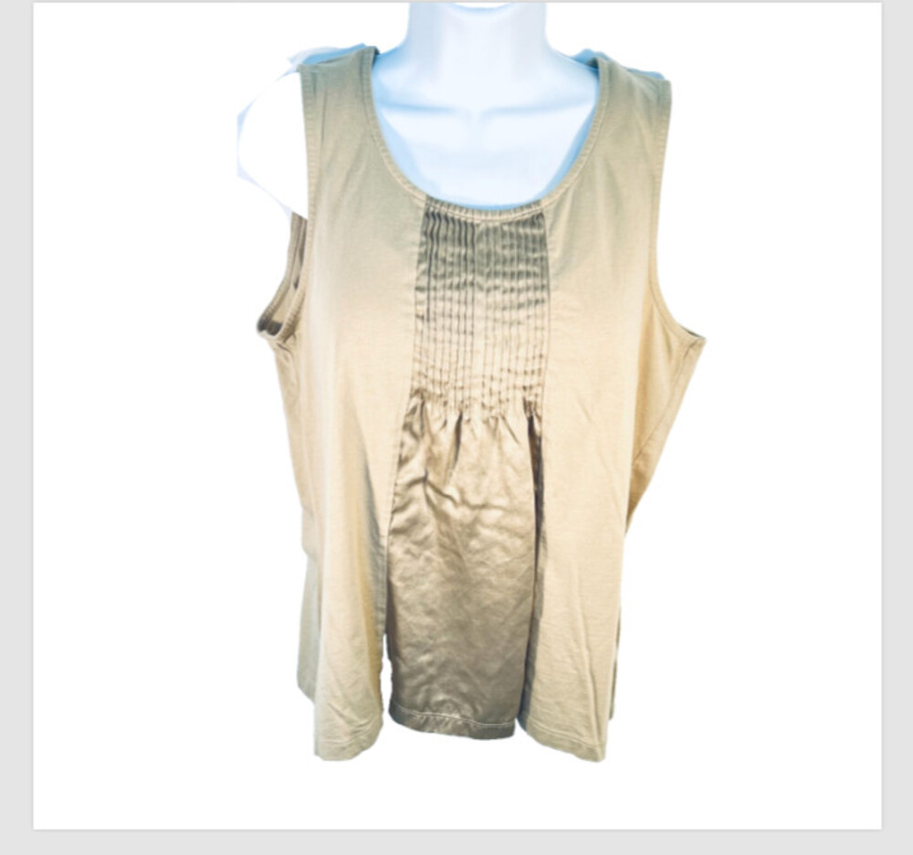 Chico's - Women's L Tank Top Flared Hem w/ Pleated Satin Waterfall Front Column